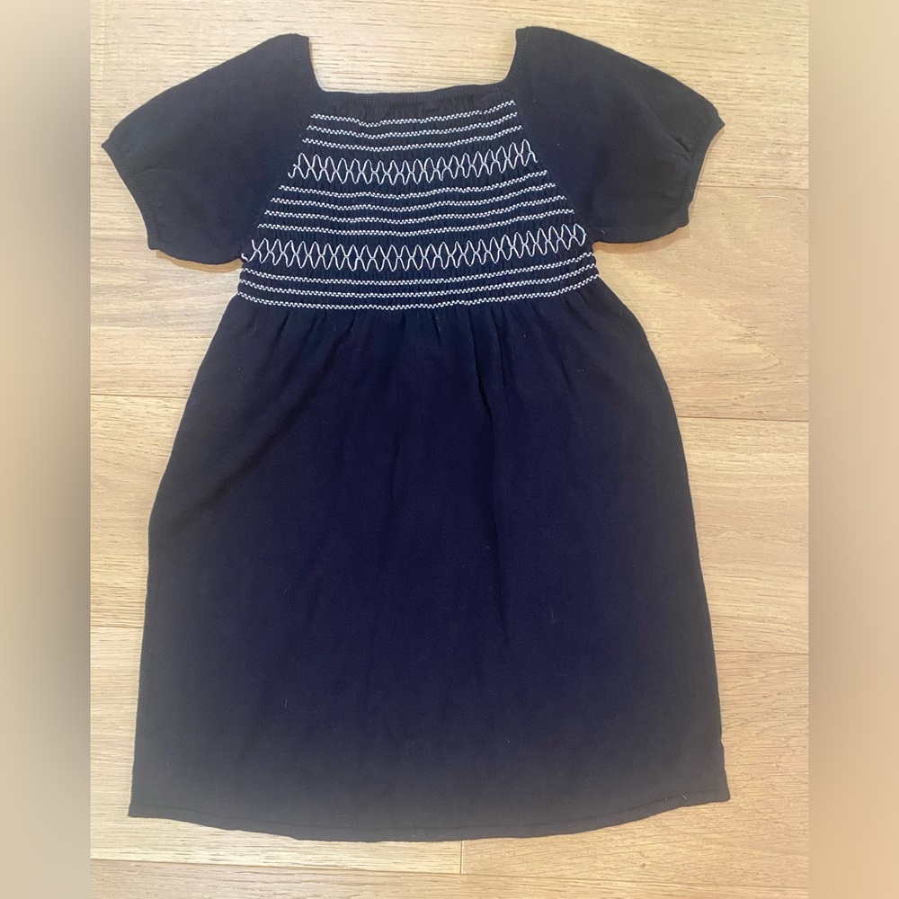 Zara girls dress black with white smocking size 3-4y VGUC